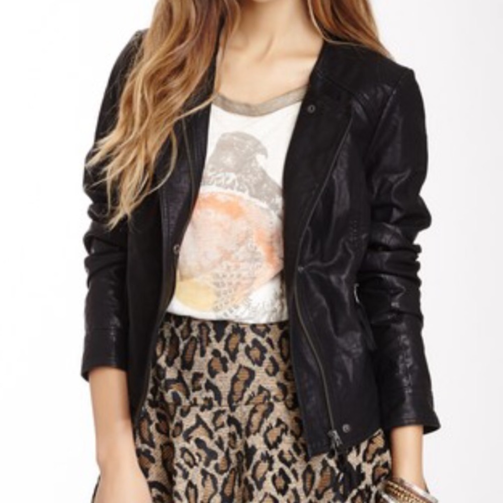 Free People - Lace Back Faux Leather Moto Jacket